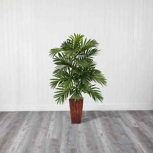 Vista 4 de Nearly Natural Planta de seda de palma areca con florero de bambú