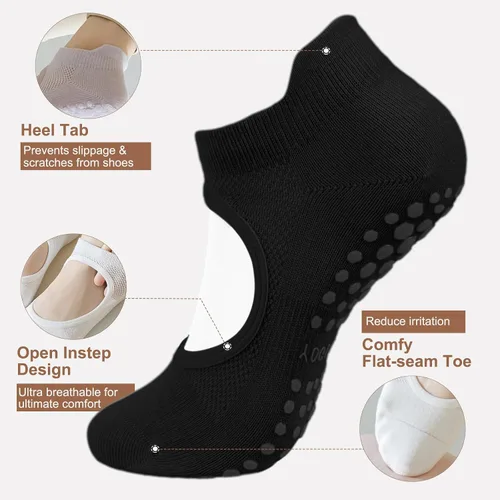 Vista 4 de Purplepig 3 pares de calcetines antideslizantes de yoga para mujeres, pilates, barra pura, entrenamiento descalzo, embarazo, hospital