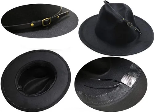 Vista 4 de Sombreros Panamá de fieltro para mujer, estilo clásico de ala ancha, con hebilla de cinturón (M-L)