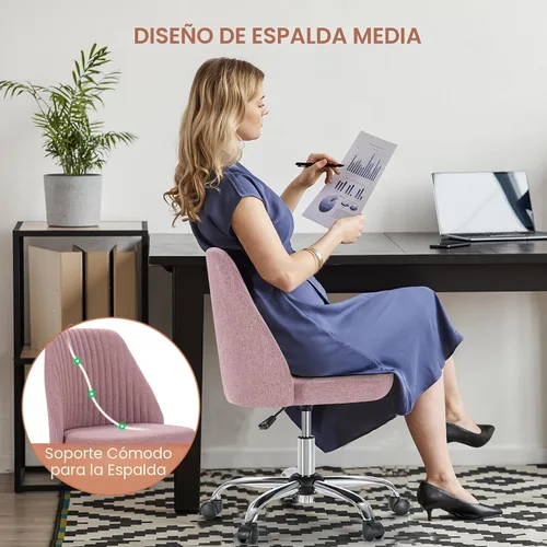 Vista 3 de DUMOS Silla de oficina, cómoda silla de escritorio giratoria con ruedas, asiento ancho, sin brazos, altura ajustable, sillas de computadora