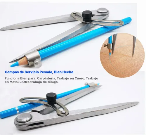 Vista 5 de Compás profesional de carpintería de 6/8/10 pulgadas con portaminas y ala con seguro, compás de geometría y dibujo técnico para carpintero