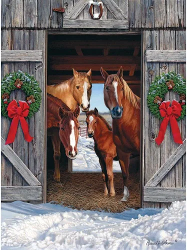 Vista 2 de Bits and Pieces Rompecabezas de Navidad de granja de caballos para adultos - Rompecabezas de escena de granja de vacaciones de invierno por