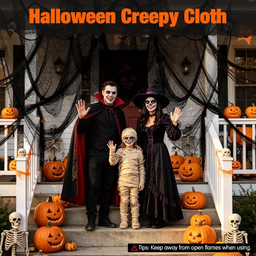 Vista 7 de Halatool 6 Pack Creepy Cloth 30x72 Inch, Black Cheesecloth Gauze for Halloween Haunted House Decorations, Spooky Outdoor Yard Window Porch Tree