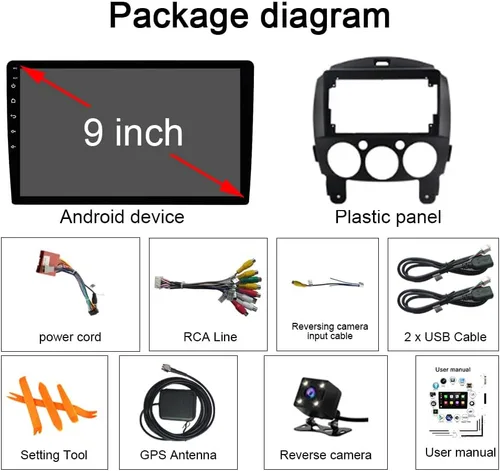 Vista 4 de para Android 13 Mazda 2 Radio 2007-2014 navegación GPS con receptor inalámbrico Carplay Android Auto 9 "IPS HD pantalla táctil Cámara invertida