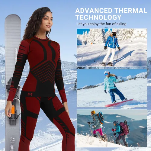 Vista 5 de MEETWEE - Ropa interior térmica para mujer, conjunto de primera capa de compresión para invierno, pantalones largos forrados de forro polar