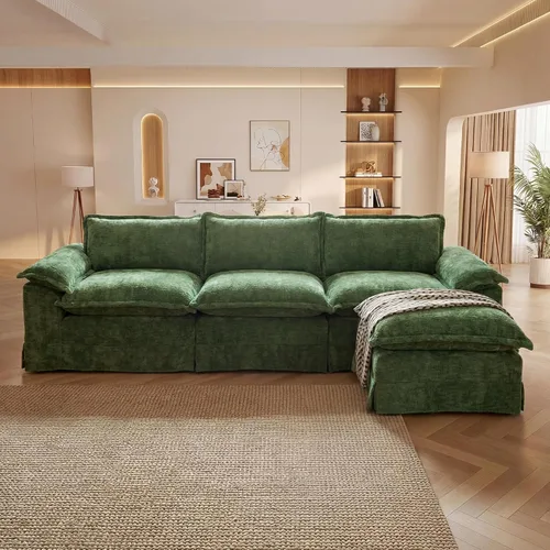 Vista 12 de Claiks Sofá modular deshuesado de 123 pulgadas, sofá en forma de L para sala de estar, sofá moderno de asiento profundo de 3 plazas, tela de Gris