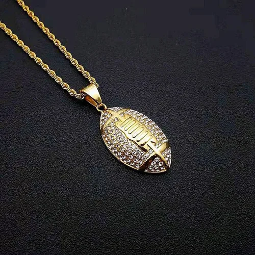 Vista 4 de Colgante helado de fútbol americano, collar de antletas, hip hop, cadena helada, colgante deportivo, rap, punk, rock, discoteca, diamante, joyería
