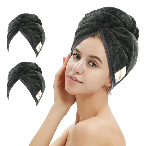 Vista 17 de M-bestl Paquete de 2 toallas de microfibra para el cabello, toalla de secado de cabello con diseño de botón, toalla para la cabeza para secar