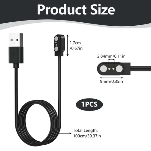 Vista 6 de Vancle Paquete de 2 cables de carga VeryFit para reloj inteligente, cable de carga USB magnético para reloj inteligente Veryfit ID205L, ID205U