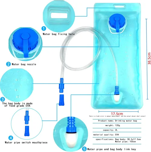 Vista 5 de Mochila de hidratación, mochila de hidratación - Mochila de agua con vejiga de hidratación de 2 litros-La mochila perfecta para deportes al aire