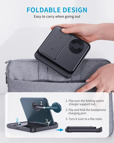 Vista 2 de para Samsung Z Fold 6/5 Estación de Carga Inalámbrica, Soporte de Carga Rápida Plegable 3 en 1 para Galaxy Z Fold 4, Flip 6/5, S23/S22, Note20/10