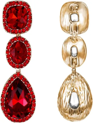 Vista 6 de EVER FAITH Pendientes colgantes de lágrima de corte ovalado con cristales austriacos elegantes para mujer