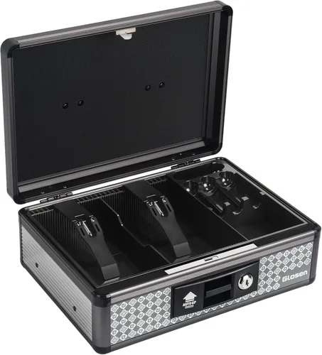 Vista 8 de Glosen Caja de efectivo con cerradura, caja de dinero con cerradura de llave y bandeja extraíble para monedas de 8.85 x 5.3 x 11.8 pulgadas