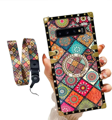 Vista 20 de Funda para Samsung Galaxy S8 Plus con soporte de anillo, patrón de moda, parte trasera de policarbonato duro y TPU suave, cubierta de protección a