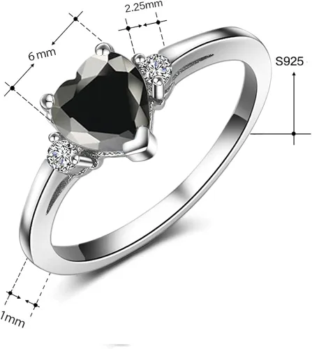 Vista 5 de ACEFEEL - Anillo de compromiso de plata de ley 925 con forma de corazón de ópalo blanco
