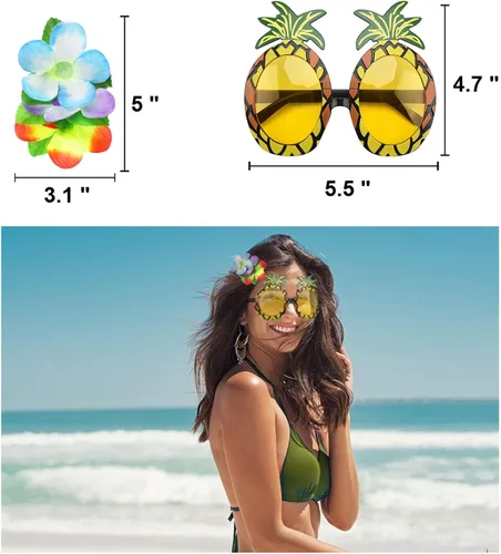 Vista 3 de Kit de 8 accesorios para disfraz de falda hula para fiesta hawaiana luau, baile