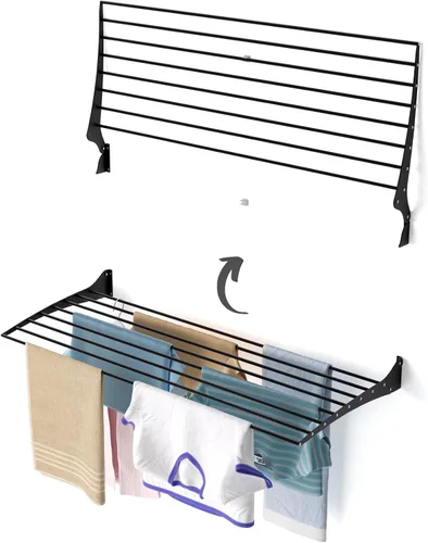 Vista 29 de foxydry Rejilla de secado plegable para montar en la pared, plegable que ahorra espacio, 24 pulgadas Negro - Cerrando