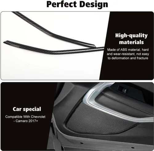 Vista 3 de Cubierta interior de fibra de carbono para puerta, decoración de panel de altavoz de audio, accesorios interiores para Chevrolet Camaro 2017-2022