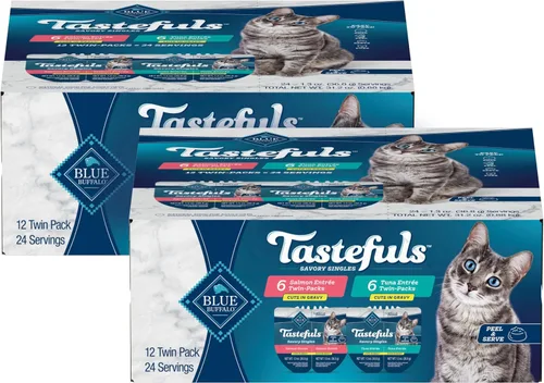 Vista 13 de Blue Buffalo Tastefuls Savory Singles - Paquete variado de comida húmeda para gatos en salsa, bandejas de 2.6 onzas, entreé de pollo y pavo