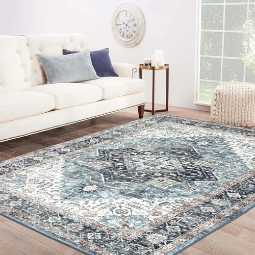 Vista 15 de Alfombra de área de 5 x 7, alfombra bohemia vintage, ultra suave, de pelo bajo, lavable, antideslizante, resistente a las manchas, alfombra impresa