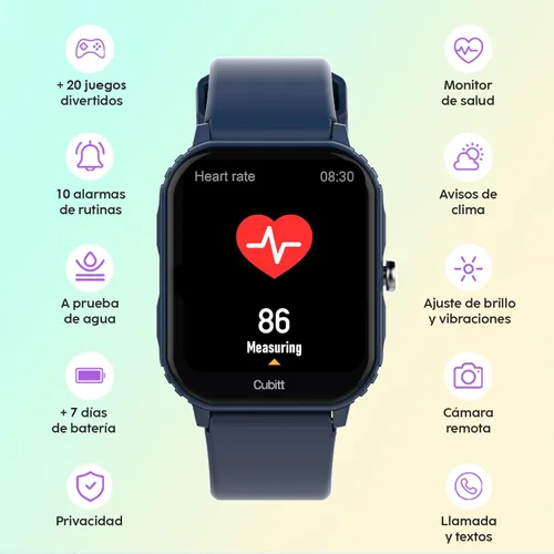 Vista 4 de Cubitt Teens - Reloj inteligente con rastreador fitness para adolescentes, con monitor de frecuencia cardíaca, presión arterial, oxígeno en sangre