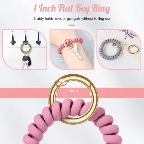 Vista 6 de 6 pulseras elásticas con llavero de muñeca, pulsera flexible en espiral de resorte, pulsera de muñeca con espiral flexible, soporte para llaves