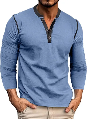 Vista 7 de Henley Shirt for Men, Long Sleeve Casual Button Placket, Classic Lightweight Cotton Pullover Basic Tee Tops