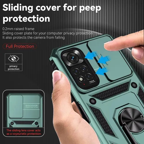 Vista 2 de Funda para Redmi Note 11 (4G)/Redmi Note 11S con protector de pantalla de vidrio templado y cubierta de cámara deslizante, anillo magnético Soporte