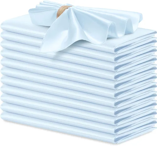 Vista 17 de P Pothuiny 12 servilletas de satén de color beige sedoso de 17 x 17 pulgadas, servilletas cuadradas lisas de tela de satén, servilletas de mesa