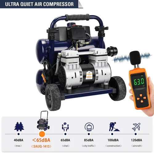 Vista 4 de STEALTH Compresor de aire ultra silencioso, 64 decibelios 4.5 galones pico 1.3 HP máximo 150 PSI, bomba de aire sin aceite, compresor de aire