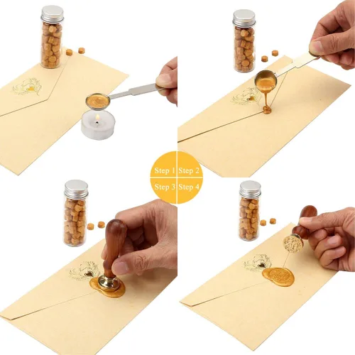 Vista 7 de Yoption Baby Footprints - Sello de cera Cabeza de sello de cera de latón con mango de madera, para invitación de baby shower, envoltura de regalo