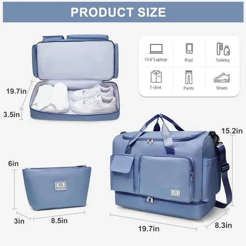 Vista 400 de Pequeña bolsa de gimnasio para mujer, bolsa de viaje con compartimento para zapatos