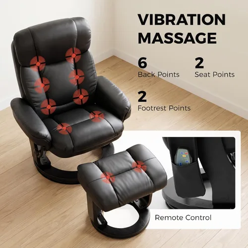 Vista 4 de HOMCOM Silla reclinable de masaje de piel sintética con otomana giratoria