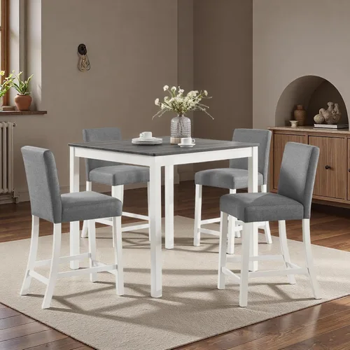 Vista 10 de Juego de mesa de comedor Trygoal para 5, juego moderno de 6 piezas para comedor con mesa rectangular, 4 sillas tapizadas con respaldo y un banco