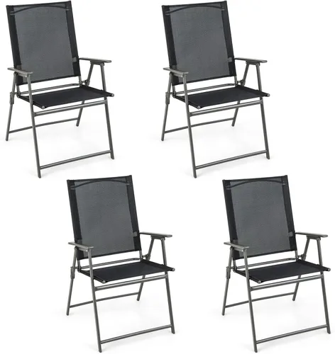 Vista 10 de Giantex Juego de 2 sillas plegables para patio, sillas de césped al aire libre con marco de metal a prueba de óxido, sillas de comedor portátiles