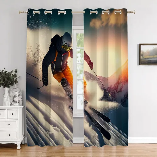 Vista 34 de Cortinas geométricas de cocina para ventanas, color negro, blanco, turquesa, cenefas opacas de poliéster multicapa para cocina, paquete de 2