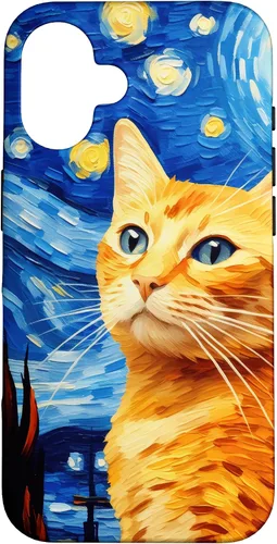 Vista 32 de Orange Tabby Cat Starry Night Vincent Van Gogh - Carcasa para iPhone 17