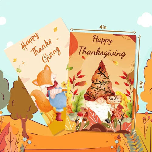 Vista 3 de Quera 27 tarjetas de felicitación de Acción de Gracias, tarjetas de animales de otoño con sobres, tarjetas de cosecha para niños, adultos, amigos