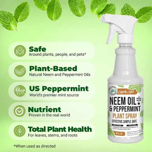 Vista 2 de Mighty Mint Spray nutritivo para plantas de aceite de neem y menta, brillo natural de hojas para uso en interiores y exteriores, fórmula a base