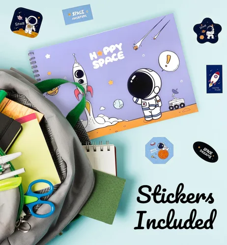 Vista 2 de 4 pack blank books for kids to write stories,comes with stickers,drawing book, 15 sheets 11.4x8.2 inch, A4 size, blank journal notebook, sketch book