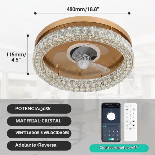 Vista 6 de CLAIRDAI Ventiladores de techo de cristal con luces, ventilador de techo de montaje empotrado con control remoto, ventilador de techo de perfil bajo