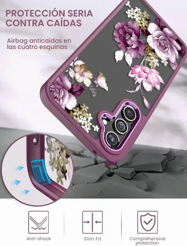 Vista 6 de Funda de teléfono con flores transparentes para Samsung Galaxy A54 Golden Shield Flower Series-Púrpura claro