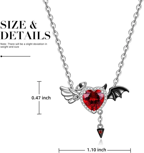 Vista 7 de Collar de medio ángel y medio diablo, símbolo de amor y ángel y diablo, colgante de alas de demonio, plata de ley, joyería de murciélago de Halloween