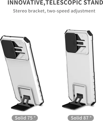 Vista 2 de Funda compatible con Redmi A1 4G, cubierta de lente de cámara deslizante integrada compatible con Redmi A2 4G con función atril 2 en 1 funda para bai
