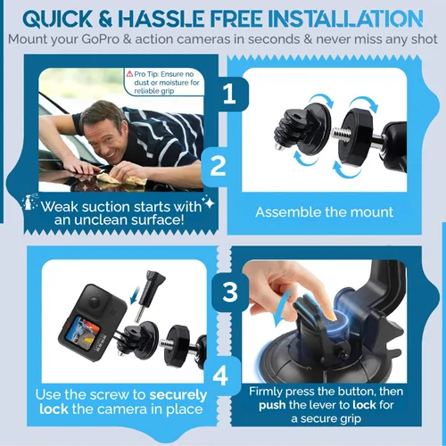 Vista 6 de MiPremium Soporte de ventosa de coche para GoPro Hero 13 12 11 10 9 8 7 6 5 4 3 3+ 2 sesiones negro plata XIAOYI 4K SJCAM Yi deportes acción cámara