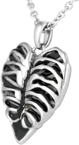 Vista 2 de Controse Collar de corazón de caja torácica de acero inoxidable plateado de 17 a 19 pulgadas con cadena ajustable, Acero inoxidable