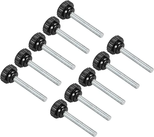 Vista 7 de Perillas de sujeción moleteadas, rosca macho M4 x 0.630 in, cabeza de 0.630 in, pomos de plástico termoestable para tornillo de pulgar negro