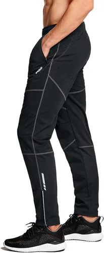 Vista 2 de TSLA Pantalones de ciclismo térmicos a prueba de viento para hombre, pantalones de ciclismo con forro polar, pantalones de ciclismo para exteriores