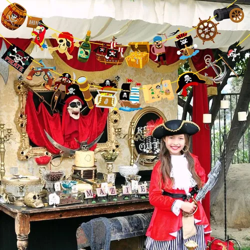 Vista 6 de 2 pancartas de fiesta pirata, decoraciones de fiesta pirata, fiesta de cumpleaños pirata, pancartas recortadas para fiesta temática pirata