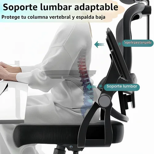 Vista 6 de Silla de oficina ergonómica, sillas de escritorio cómodas de 350 libras con reposacabezas ajustable y soporte de espalda lumbar, sillas